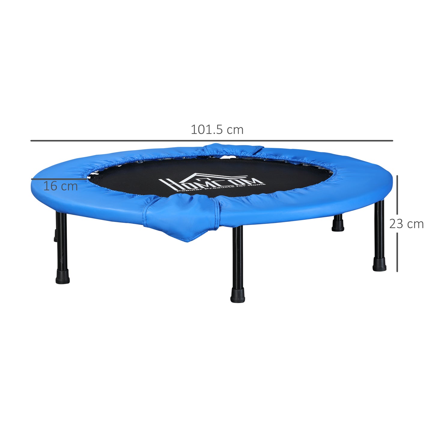 Φ100cm Foldable Mini Fitness Trampoline Home Gym Yoga Exercise Rebounder Indoor Outdoor Jumper w/ Safety Pad, Blue and Black