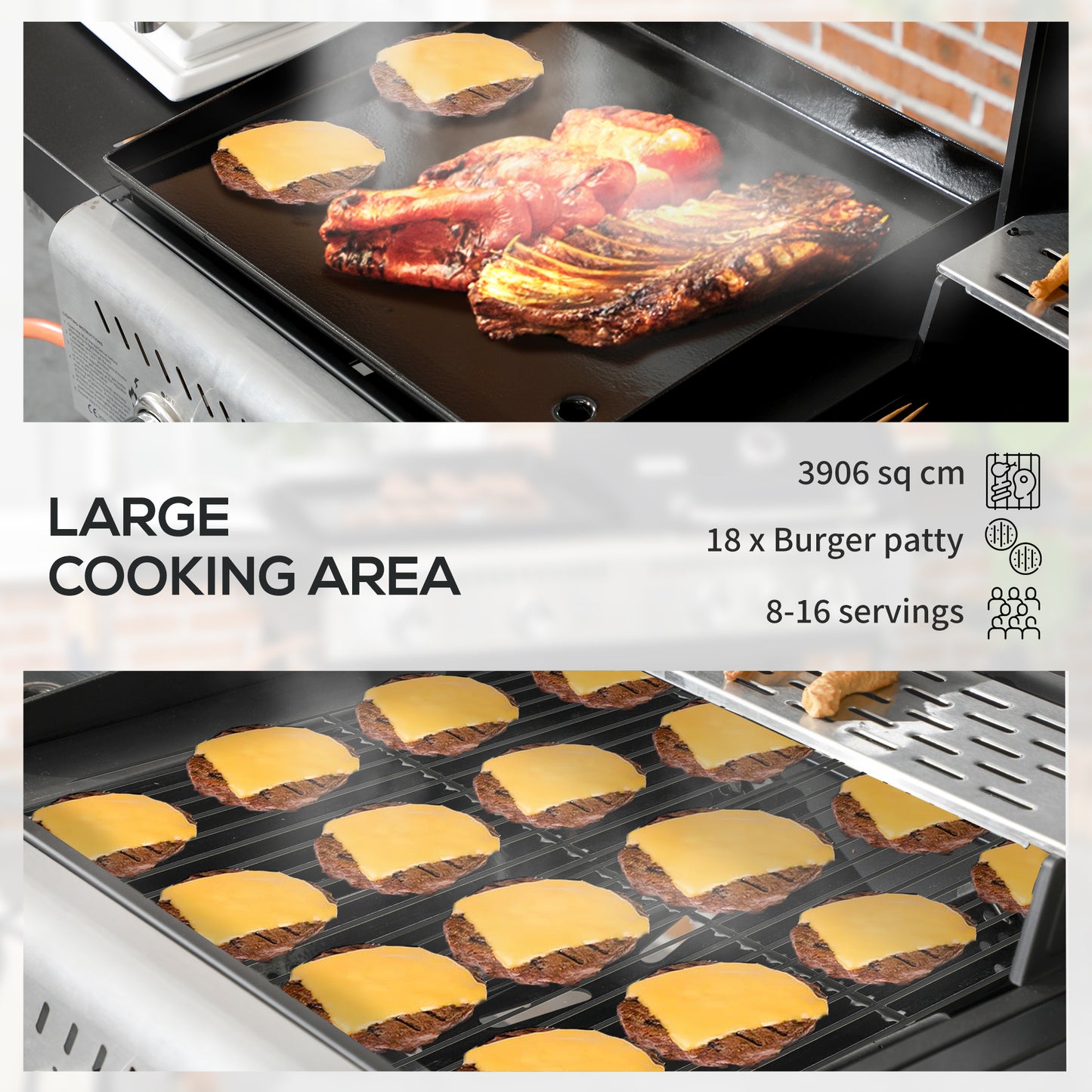 Outsunny 15 kW Gas BBQ Grill and Plancha with Side Burner, Black