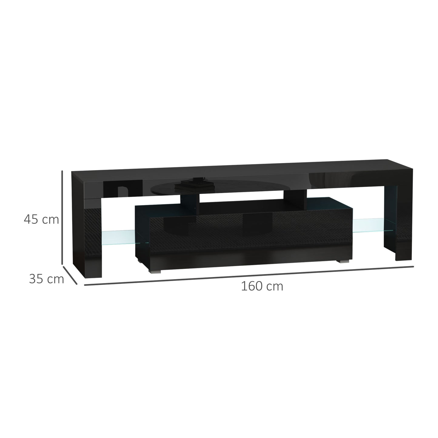 High Gloss TV Stand Cabinet with LED RGB Lights and Remote Control for TVs up to 65", Media TV Console Table with Storage Compartment, Black