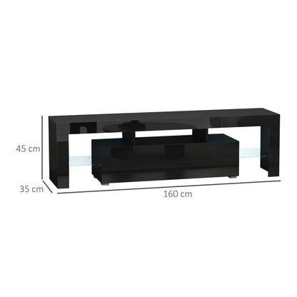 High Gloss TV Stand Cabinet with LED RGB Lights and Remote Control for TVs up to 65", Media TV Console Table with Storage Compartment, Black