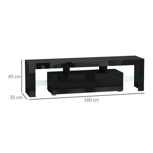 High Gloss TV Stand Cabinet with LED RGB Lights and Remote Control for TVs up to 65", Media TV Console Table with Storage Compartment, Black