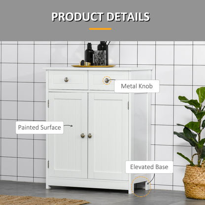 Kleankin Bathroom Storage Cabinet Free-Standing Bathroom Cabinet Unit w/ 2 Drawers Cupboard Adjustable Shelf Handles Traditional Style 75x60cm White