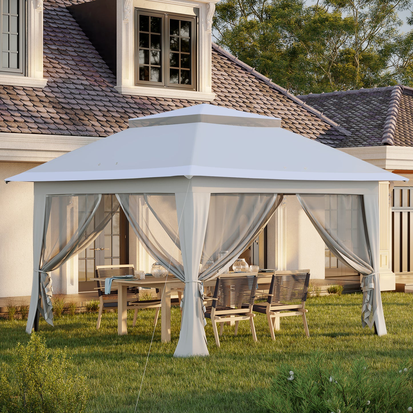 Outsunny Foldable Pop-up Party Tent Instant Canopy Sun Shade Gazebo Shelter Steel Frame Oxford w/ Roller Bag, 3.6 x 3.6 x 2.9(m)