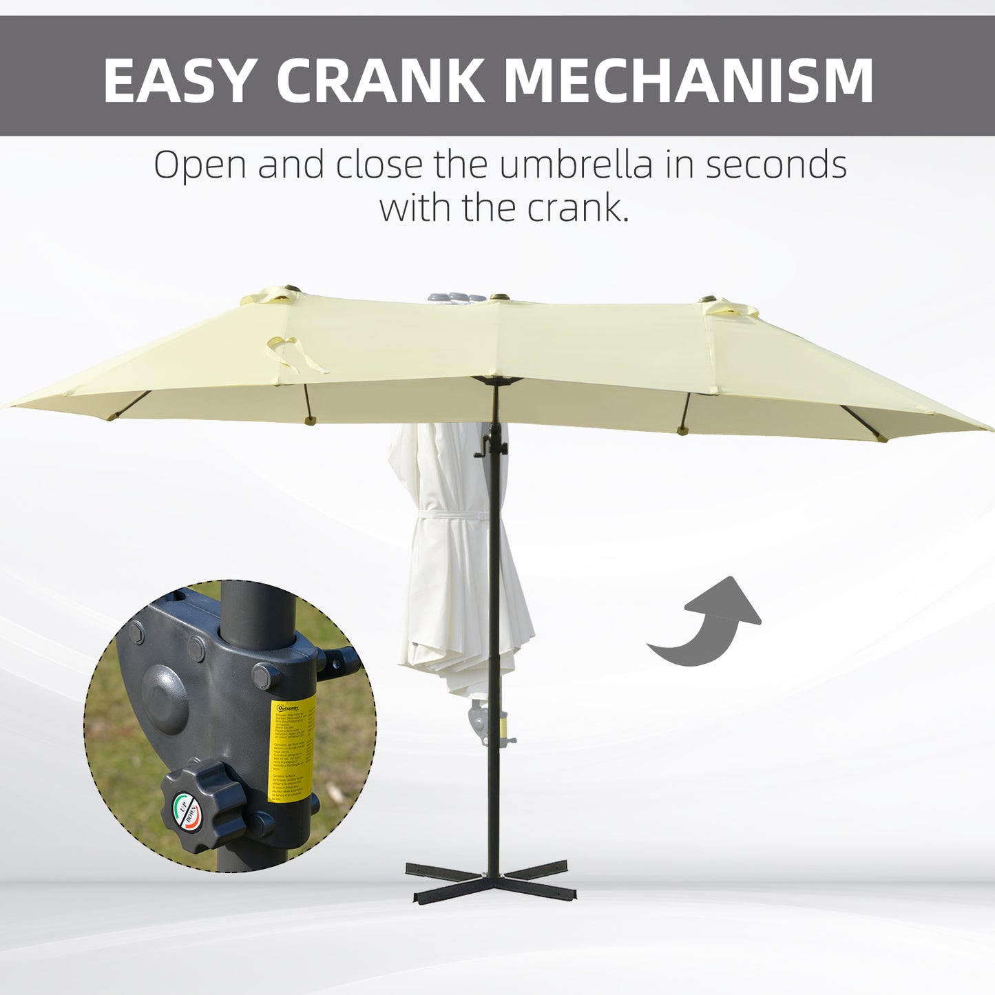 Outsunny Double Parasol Patio Umbrella Garden Sun Shade w/ Steel Pole 12 Support Ribs Crank Handle Easy Lift Twin Canopy - Beige