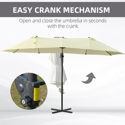 Outsunny Double Parasol Patio Umbrella Garden Sun Shade w/ Steel Pole 12 Support Ribs Crank Handle Easy Lift Twin Canopy - Beige