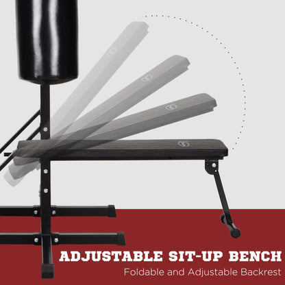 Home Gym Power Tower with Bench and Punching Bag, Multi-Function Adjustable Dip Sit Up Workout Station Equipment Heavy Duty for Home