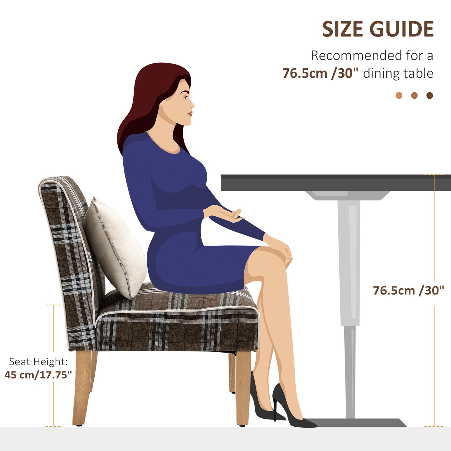 Modern Dining Chair, Linen-Touch Fabric Comfy Chair, Upholstered Armless Kitchen Chair with Rubber Wood Legs, for Living Bedroom, Tawny Brown