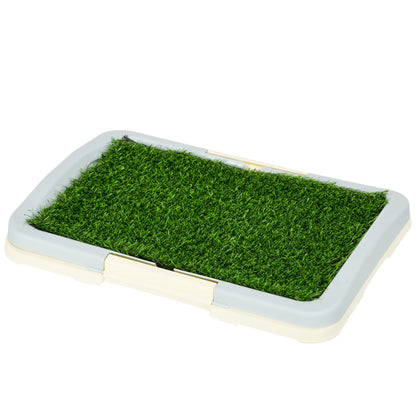 Indoor Puppy Training Toilet | 3-Layer Design | Artificial Grass Pad | Grid Panel & Tray | Anti-Slip Pads | Portable | Suits Dogs Up to 25cm Body Length | 46.5x34x5.5cm | Green