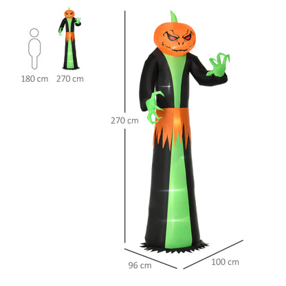 9FT Inflatable Halloween Pumpkin Ghost with Build-in LED,  Outdoor Lighted Blow Up Inflatables