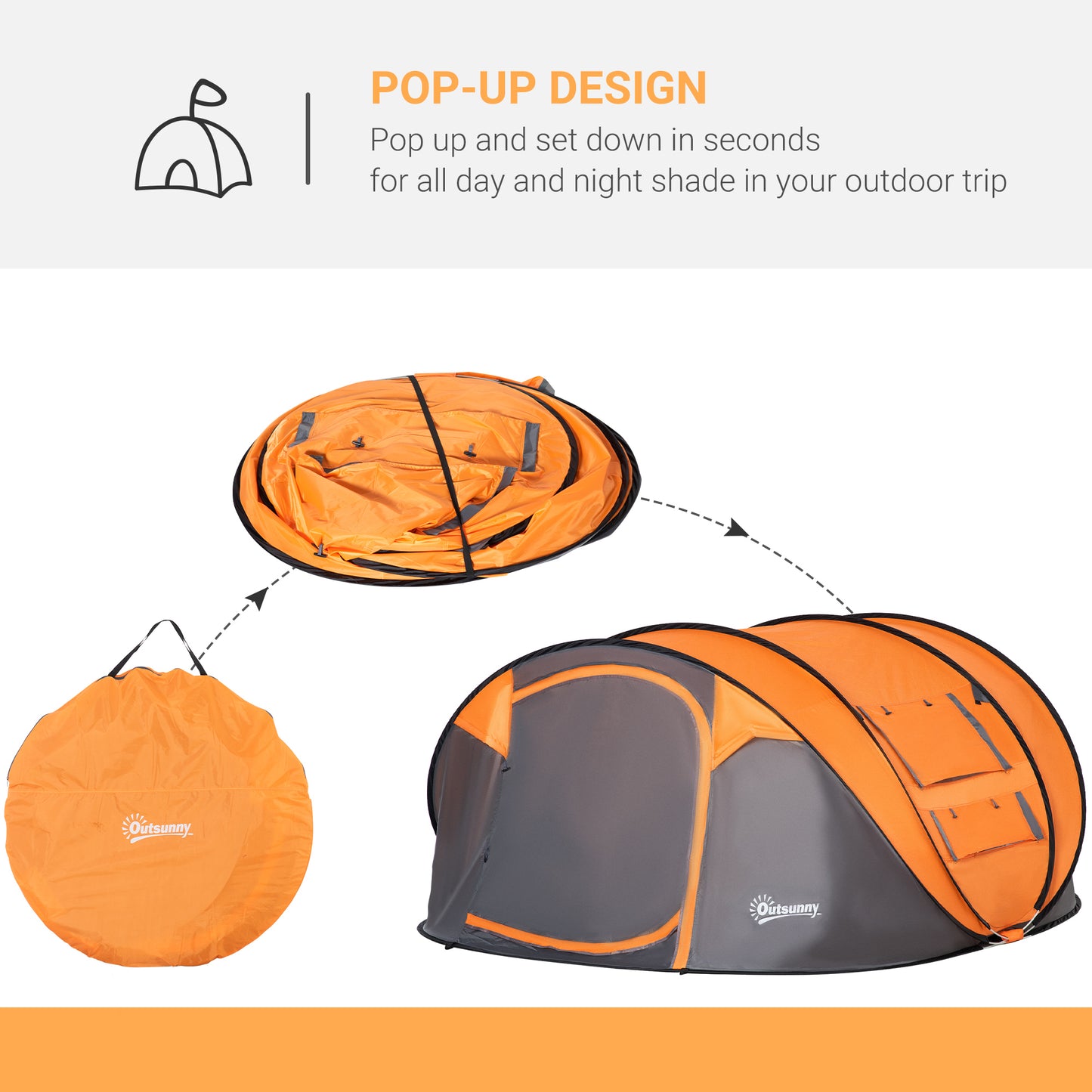 Outsunny 4-5 Person Pop-up Camping Tent Waterproof Family Tent w/ 2 Mesh Windows & PVC Windows Portable Carry Bag for Outdoor Trip