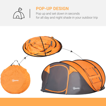 Outsunny 4-5 Person Pop-up Camping Tent Waterproof Family Tent w/ 2 Mesh Windows & PVC Windows Portable Carry Bag for Outdoor Trip