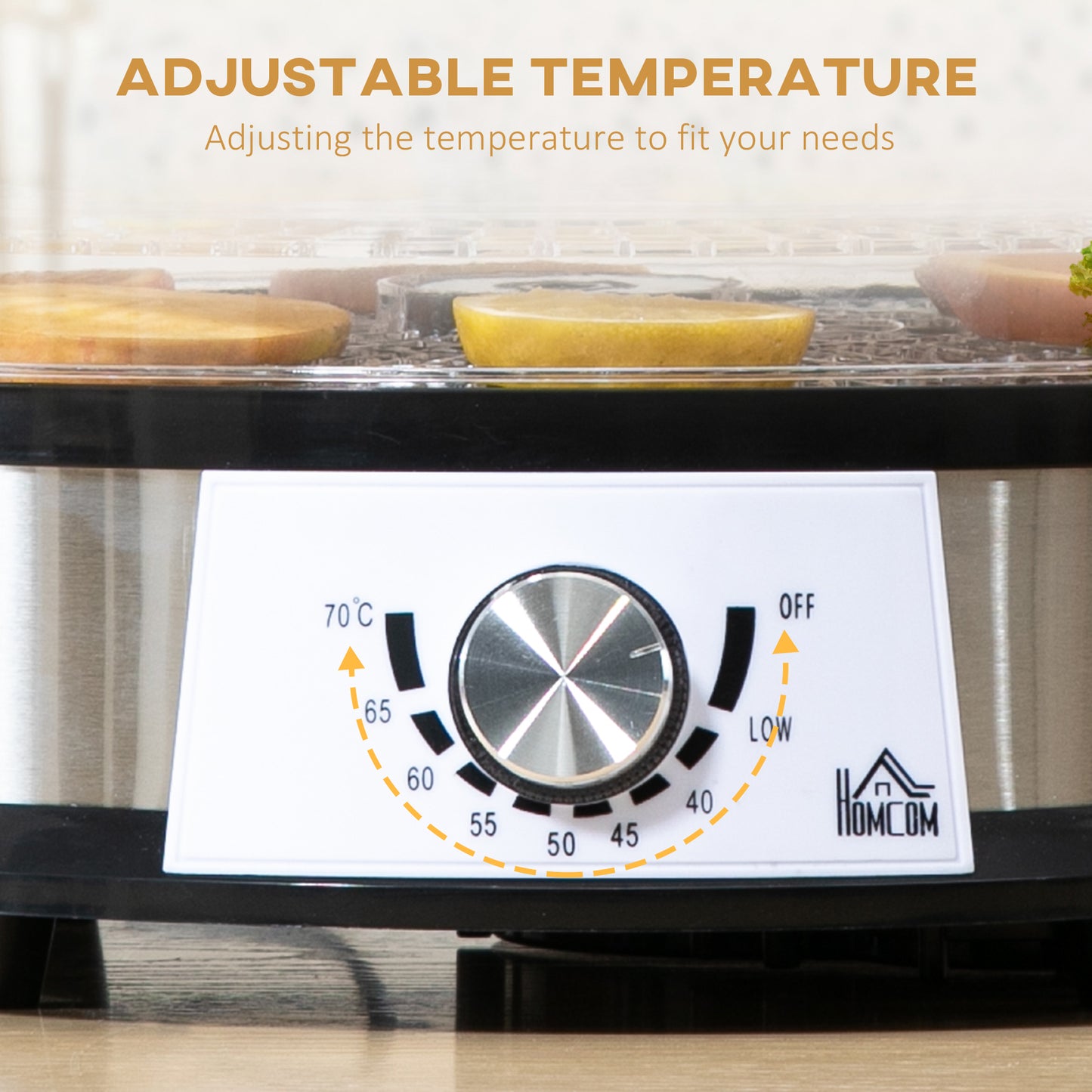HOMCOM 5 Tier Food Dehydrator, 250W Stainless Steel Food Dryer Machine with Adjustable Temperature for Drying Fruit, Meat, Vegetable, Silver