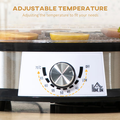 HOMCOM 5 Tier Food Dehydrator, 250W Stainless Steel Food Dryer Machine with Adjustable Temperature for Drying Fruit, Meat, Vegetable, Silver