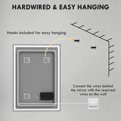 70 x 50cm LED Bathroom Mirror with Lights, Dimmable Makeup Mirror, Vanity Mirror with 3 Colour, Smart Touch, Anti-Fog