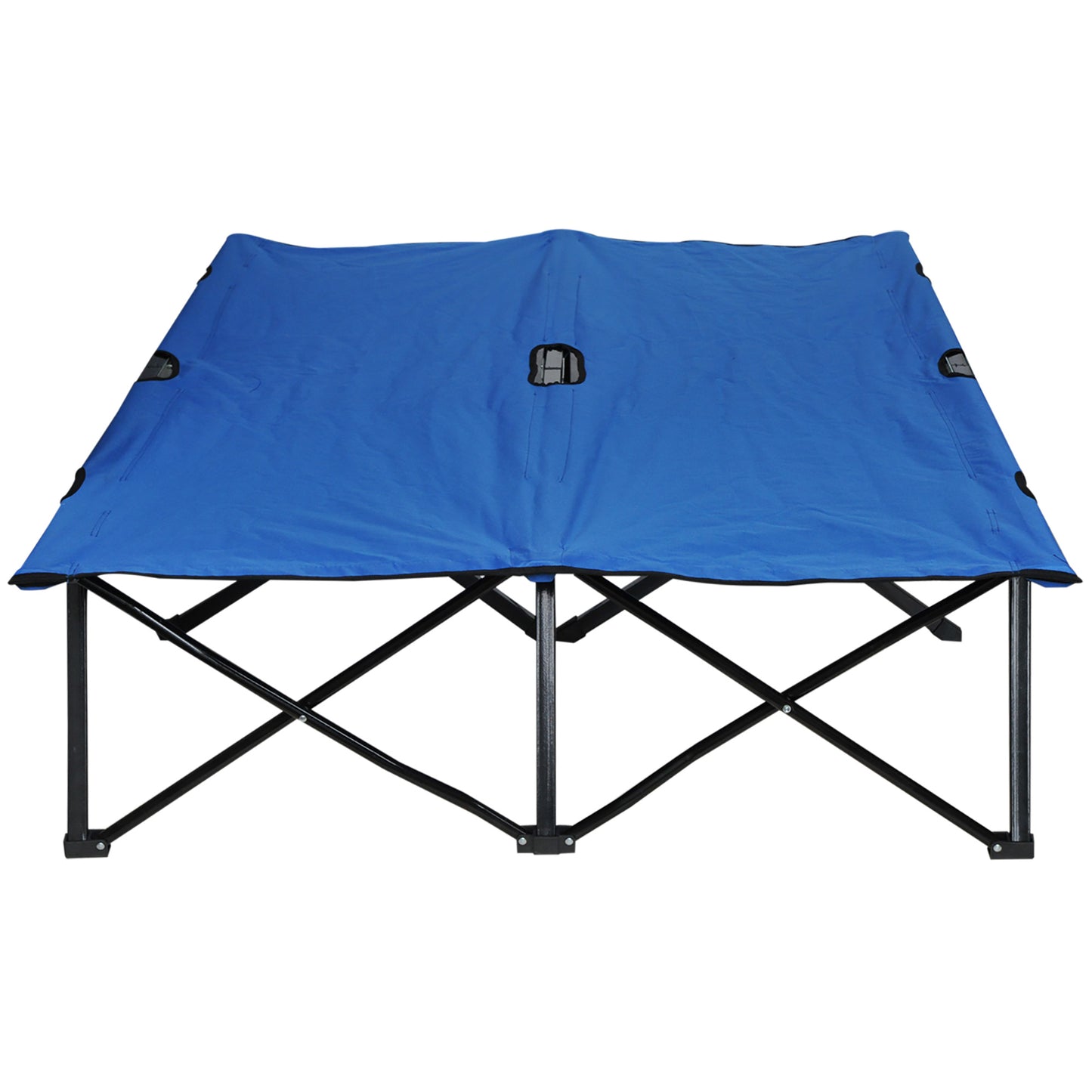 Outsunny Double Camping Cot Foldable Sunbed Outdoor Patio Sleeping Bed Super Light w/ Carr Bag (Blue)