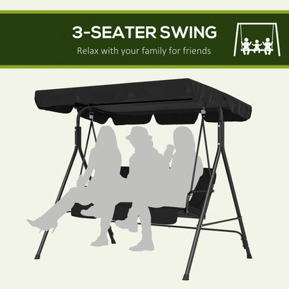 Outsunny 3-Seat Swing Chair Garden Swing Seat with Adjustable Canopy for Patio, Black