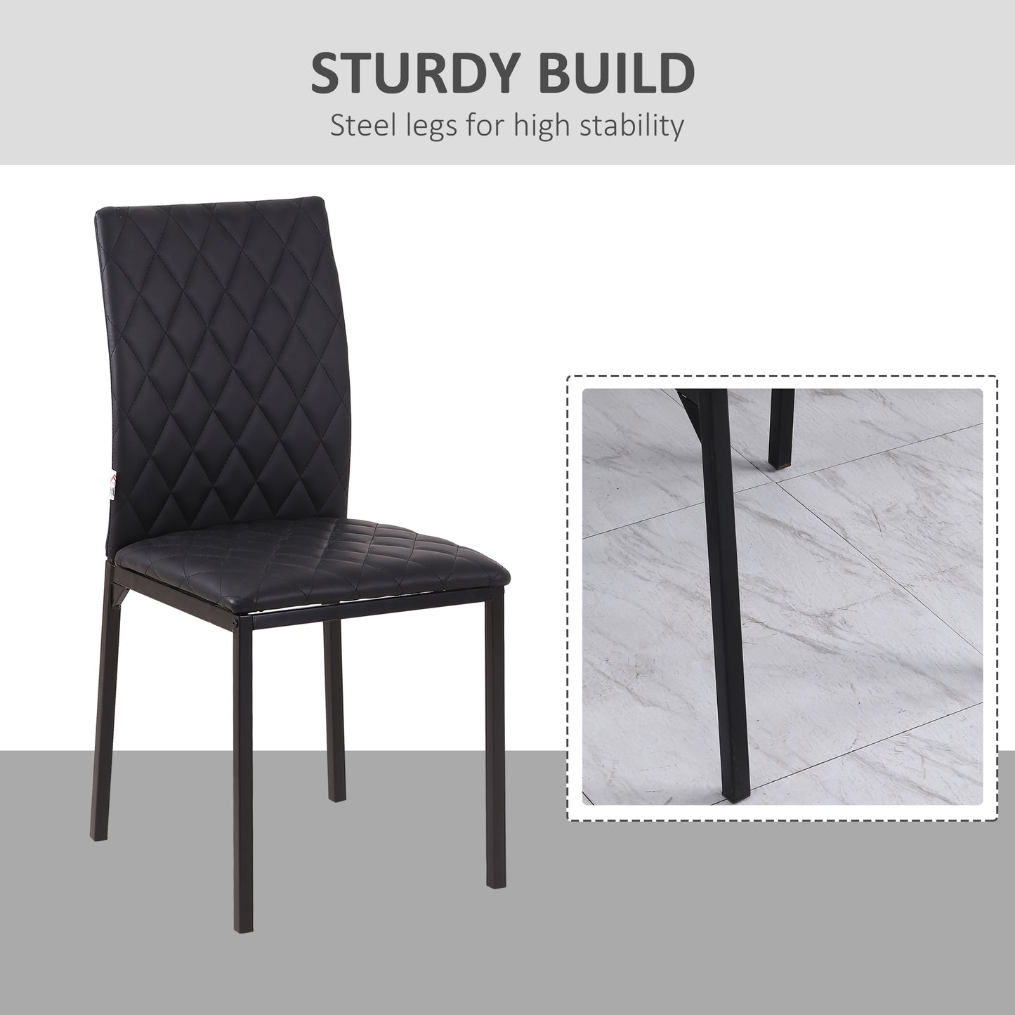 Modern Dining Chairs Upholstered Faux Leather Accent Chairs with Metal Legs for Kitchen, Set of 4, Black