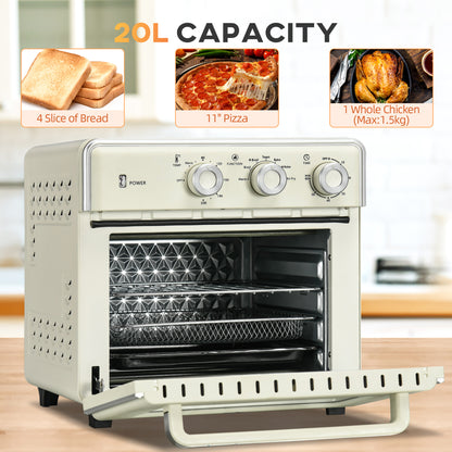 Retro Style 7-in-1 Toaster Oven, 20L 4-Slice Convection Oven with Warm, Broil, Toast, Bake, Air Fryer, 60min Timer and Adjustable Thermostat