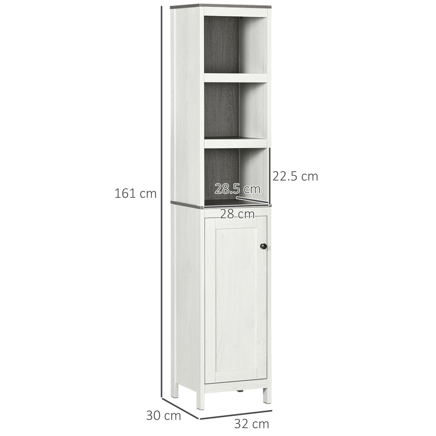 Kleankin Slimline Bathroom Storage , Freestanding Tower Cabinet with 3 Open Shelves and Adjustable Shelf, Antique White