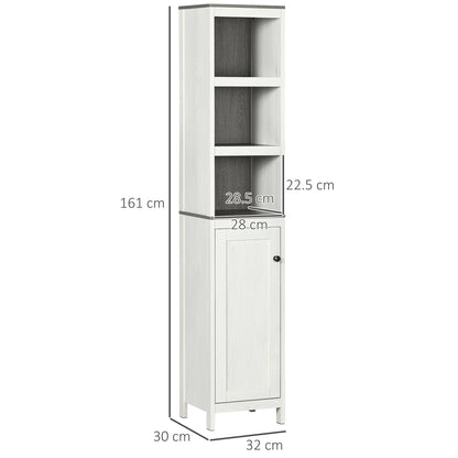 Kleankin Slimline Bathroom Storage , Freestanding Tower Cabinet with 3 Open Shelves and Adjustable Shelf, Antique White