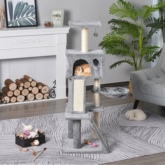 PawHut 51" Cat Tree,Activity Tower with Condo  Scratching Posts Ladders and Two Toys for Kitty Pet Climbing Relaxing and Playing