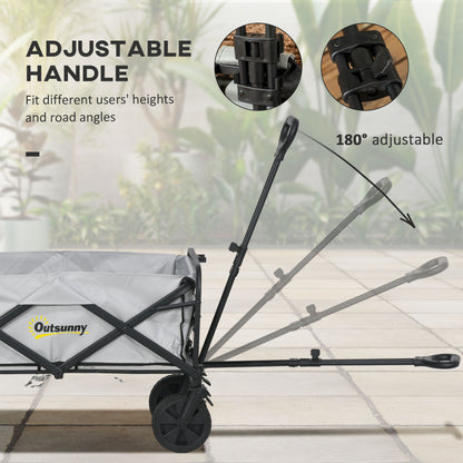 Outsunny Folding Pull Along Cart Cargo Wagon Trolley with Telescopic Handle - Dark Grey