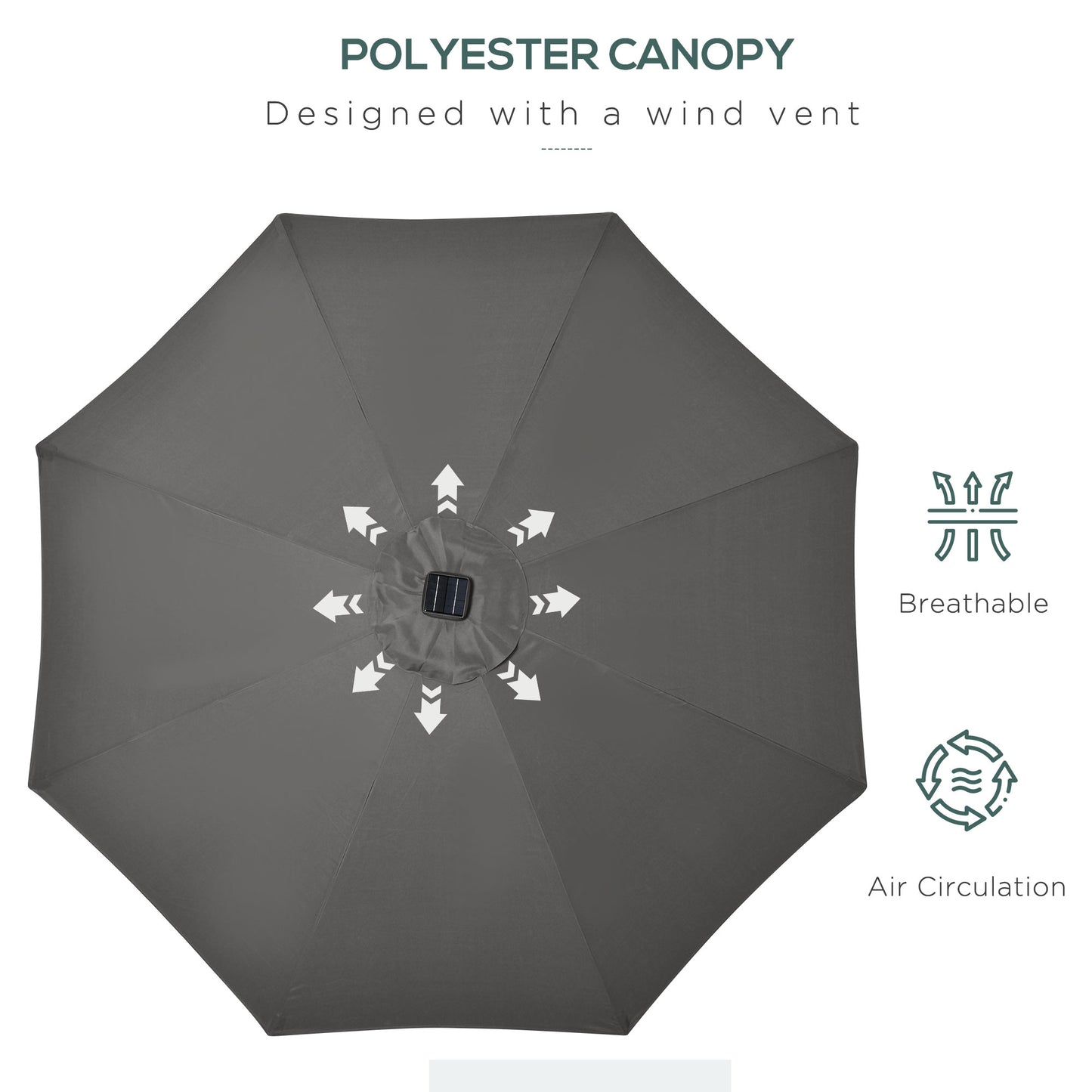 Outsunny Garden 24 LED Light Parasol Outdoor Tilt Sun Umbrella Patio Club Party Event Manual Sun Shade w/ Hand Crank Grey