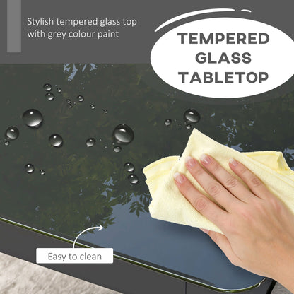 Outsunny Garden Dining Table, Outdoor Dining Table for 6 with Tempered Glass Top and Aluminium Frame for Patio, Grey