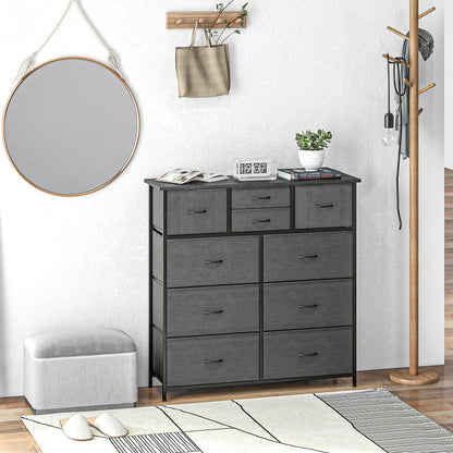 Chest of Drawers, 10 Drawer Dresser with Foldable Fabric Drawers and Steel Frame, Black