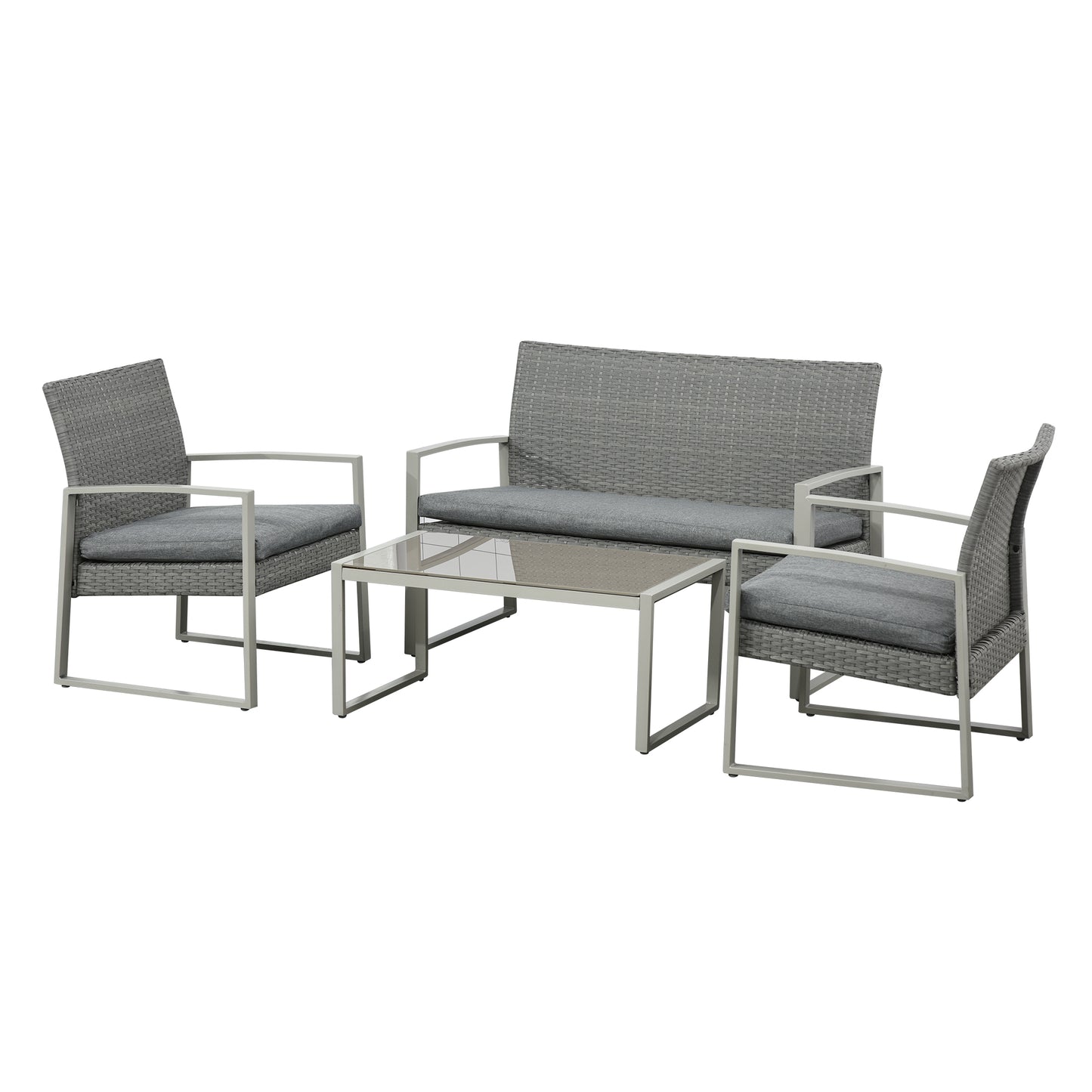 Outsunny 4 Piece PE Rattan Wicker Sofa Set Outdoor Conservatory Furniture Lawn Patio Coffee Table w/ Cushion, Grey