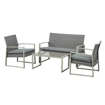 Outsunny 4 Piece PE Rattan Wicker Sofa Set Outdoor Conservatory Furniture Lawn Patio Coffee Table w/ Cushion, Grey