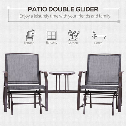 Garden Double Glider Rocking Chairs Gliding Love Seat with Middle Table Conversation Set Patio Backyard Relax Outdoor Furniture Grey