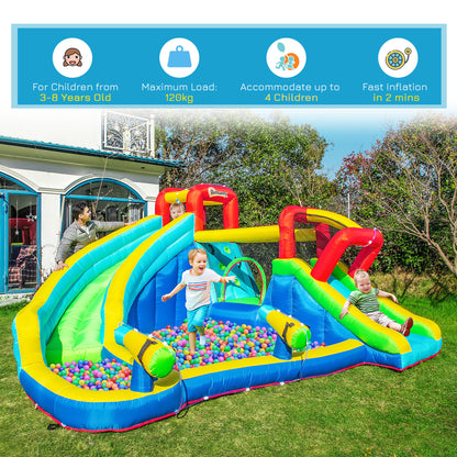 Outsunny 5 in 1 Kids Bounce Castle Extra Large Inflatable House Trampoline Slide Water Pool Water Gun Climbing Wall for Kids Age 3-8, 3.85x3.65x2m