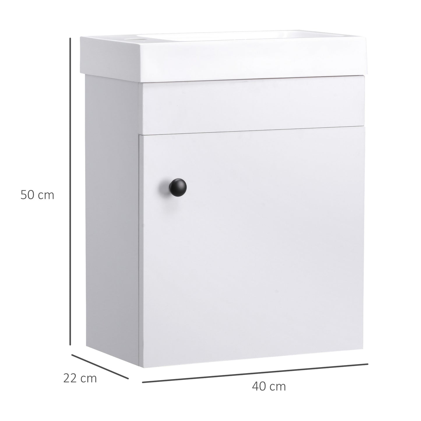 Kleankin Bathroom Vanity Unit with Basin, Wall Mounted Bathroom Wash Stand with Sink, Tap Hole and Storage Cabinet, White
