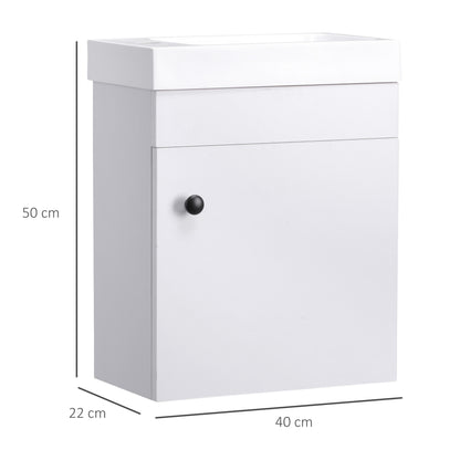 Kleankin Bathroom Vanity Unit with Basin, Wall Mounted Bathroom Wash Stand with Sink, Tap Hole and Storage Cabinet, White