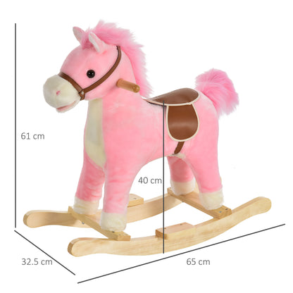 Kids Ride On Plush Rocking Horse w/ Sound Pink