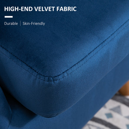 Accent Chair Velvet Fabric Single Sofa Armchair Home Living Room Solid Wood Leg Upholstered Side Armchair Blue