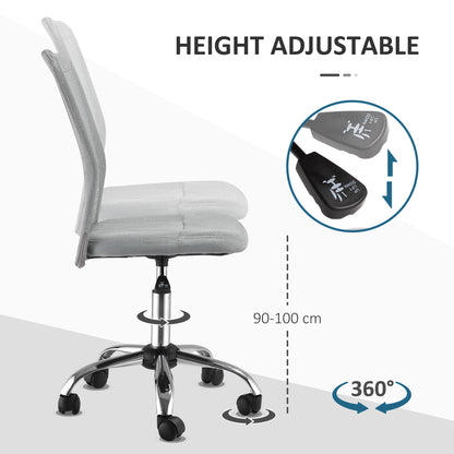 Armless Mesh Office Chair | 360° Swivel | Adjustable Height 46-56cm | Curved Mesh Back | Thick Sponge Seat | 120kg | Compact Space Saving | Grey