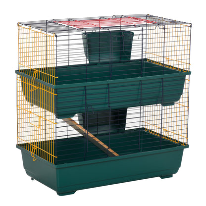 PawHut Small Animal Cage Habitat with Accessories 3 Openable Doors 2-Story Large Pet Play House for Chinchillas Puppy Guinea Pig 80 x 44 x 82 cm