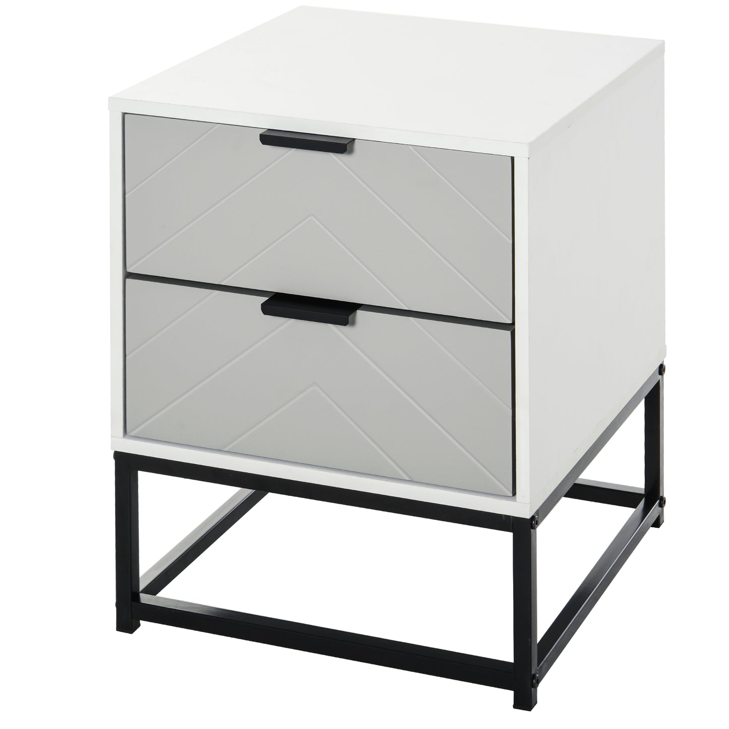Bedside Cabinet with 2 Drawer Storage Unit, Unique Shape Bedroom Table Nightstand with Metal Base