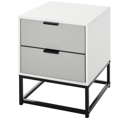 Bedside Cabinet with 2 Drawer Storage Unit, Unique Shape Bedroom Table Nightstand with Metal Base