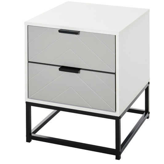 Bedside Cabinet with 2 Drawer Storage Unit, Unique Shape Bedroom Table Nightstand with Metal Base