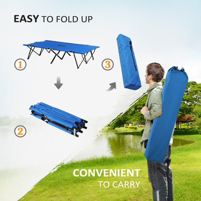 Outsunny Double Camping Cot Foldable Sunbed Outdoor Patio Sleeping Bed Super Light w/ Carr Bag (Blue)
