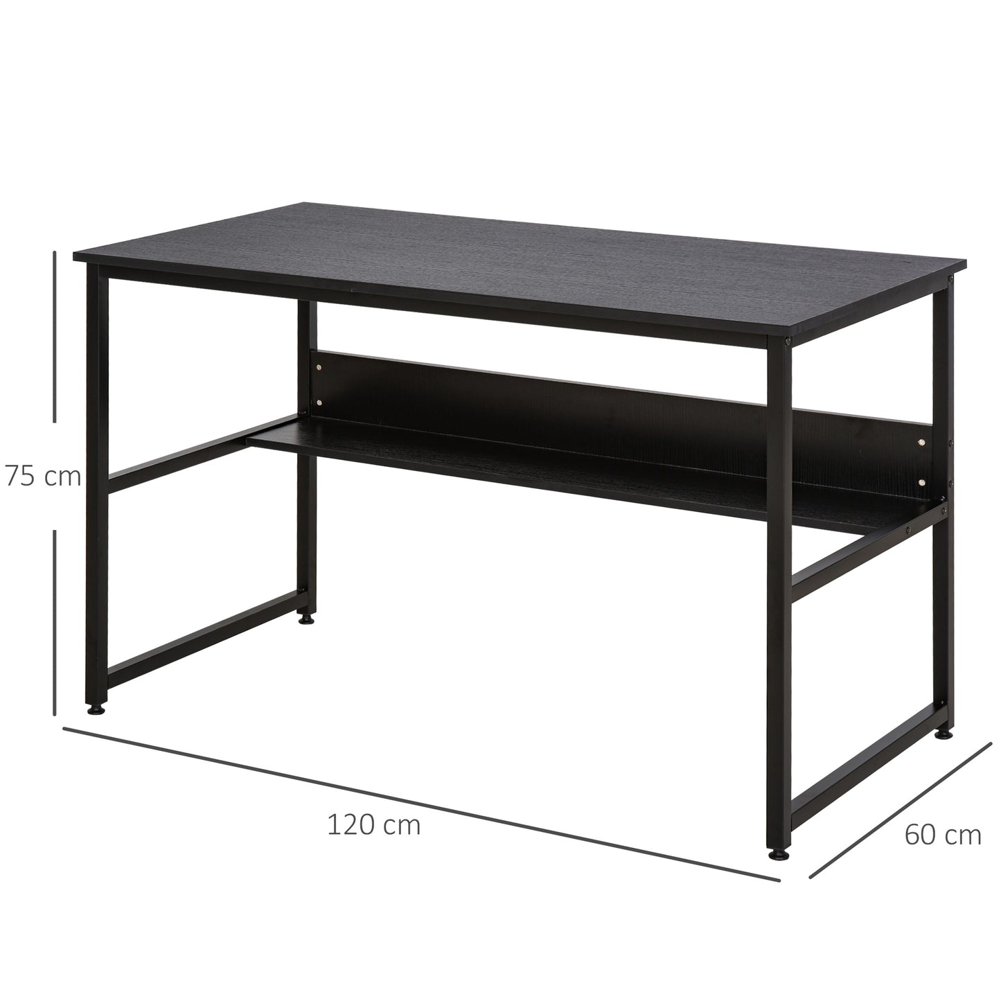 Computer Desk With Storage Shelf Adjustable Feet Metal Frame Home Office Laptop Study Writing Workstation Table Black