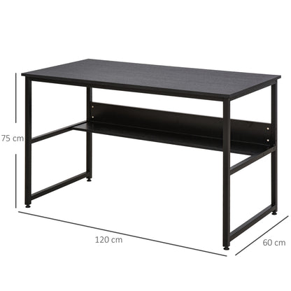 Computer Desk With Storage Shelf Adjustable Feet Metal Frame Home Office Laptop Study Writing Workstation Table Black