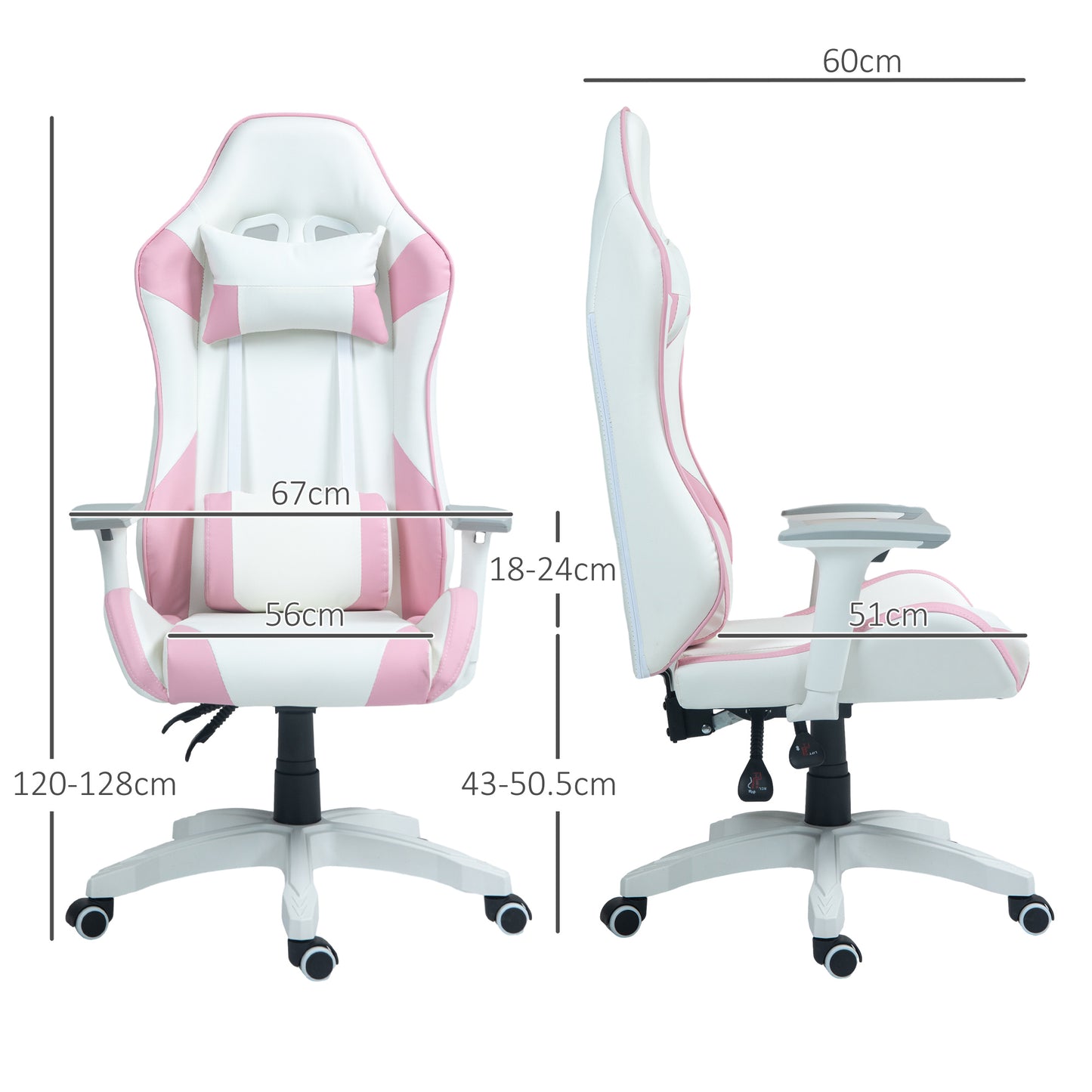Gaming Racing Gamer Reclining Faux Leather Computer Chair W/ Headrest, Lumber Support, 3D Armrests, Adjustable Height, Swivel Wheels - Pink