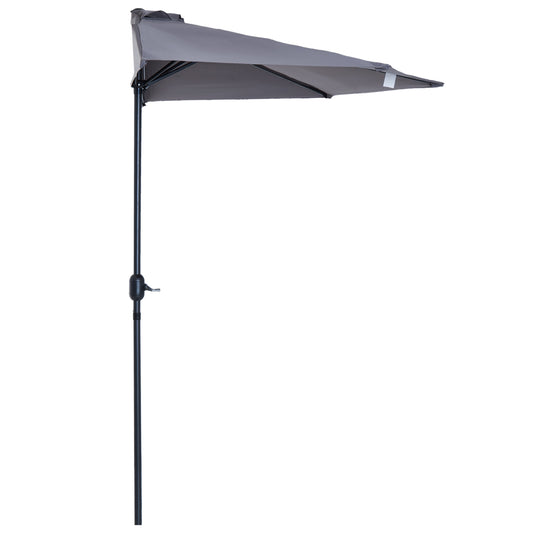 Outsunny 3 m Half Round Umbrella Parasol-Grey Polyester/Aluminum
