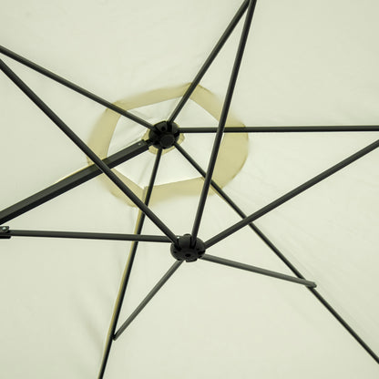 2.5M Garden Cantilever Parasol with 360° Rotation, Offset Roma Patio Umbrella Hanging Sun Shade Canopy Shelter with Cross Base, Beige