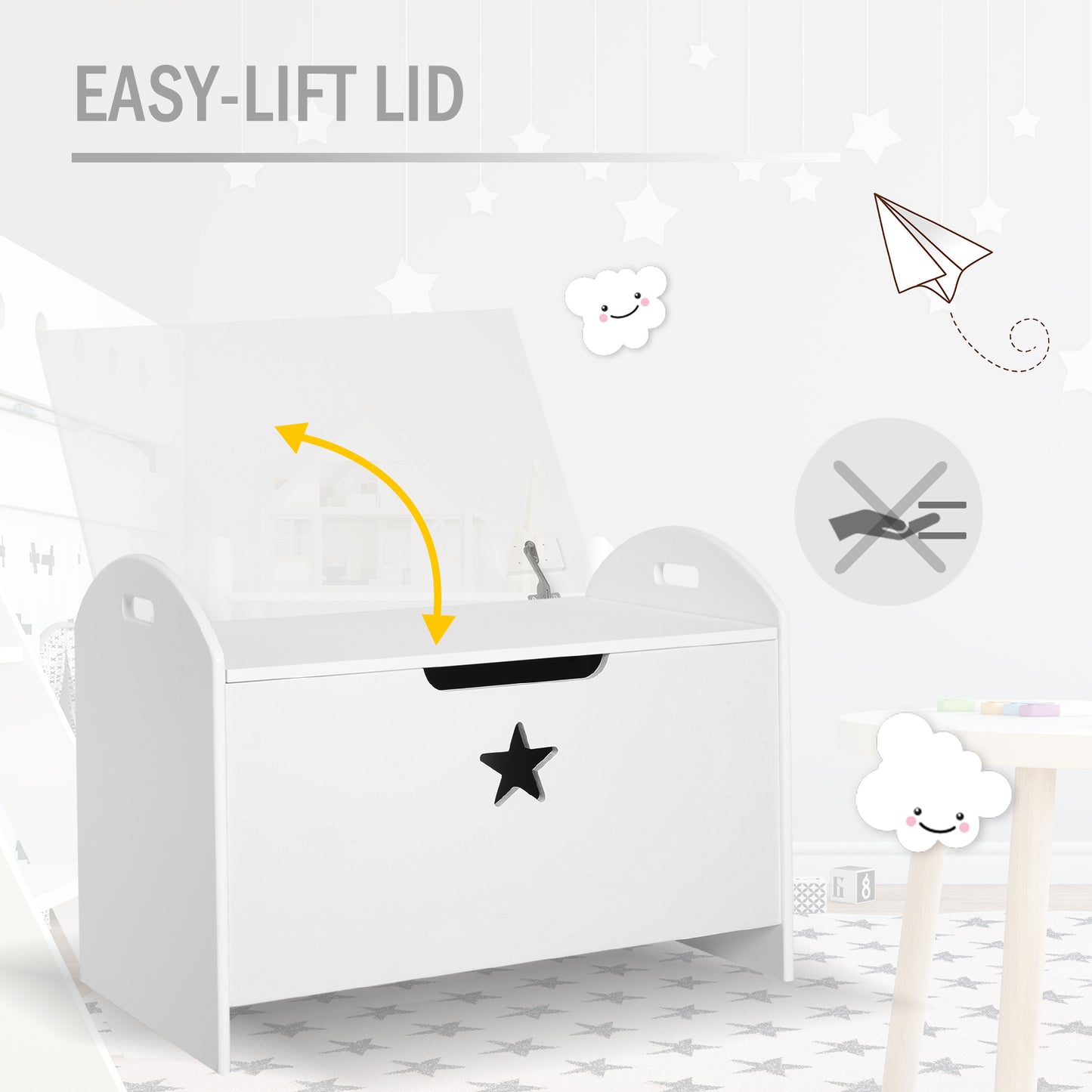 Children's Toy Storage Chest Box With Safety Hinge White