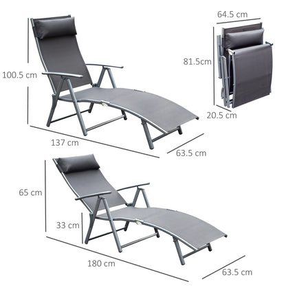 Outsunny Texteline Sun Lounger Recliner Chair Patio Foldable Garden 5 Levels Grey